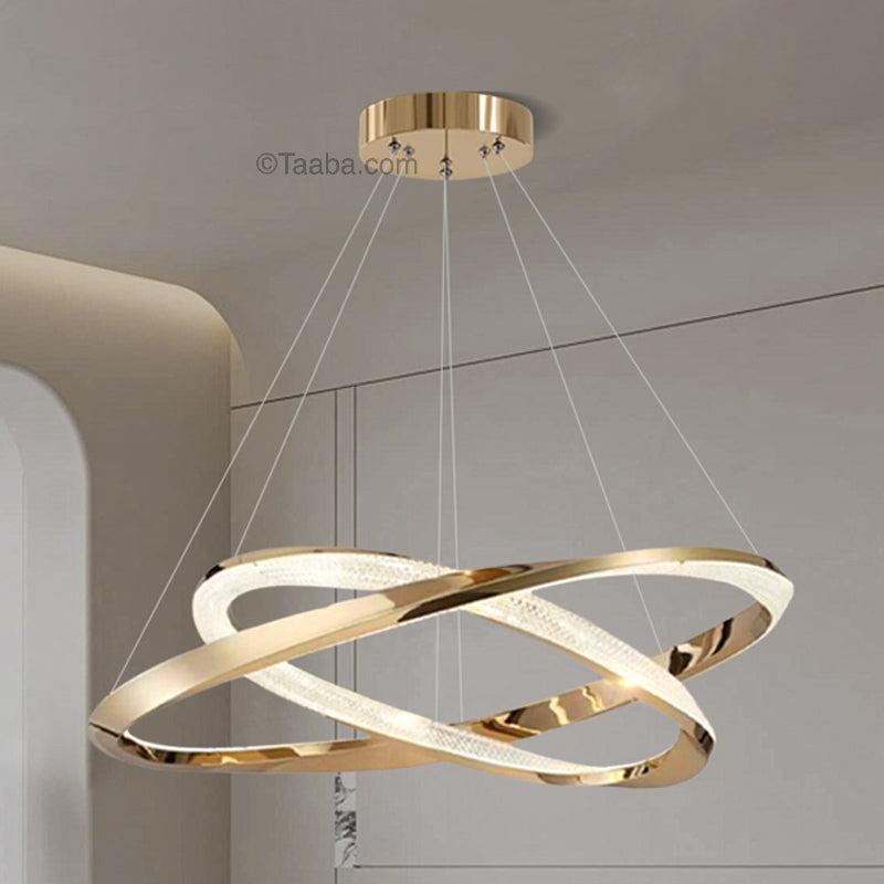 Cyber Light Luxury Chrome Plated Artistic Double Ring Pendant Light D0062