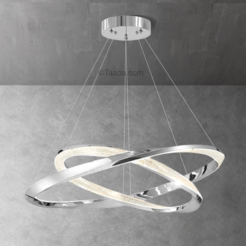 Cyber Light Luxury Chrome Plated Artistic Double Ring Pendant Light D0062