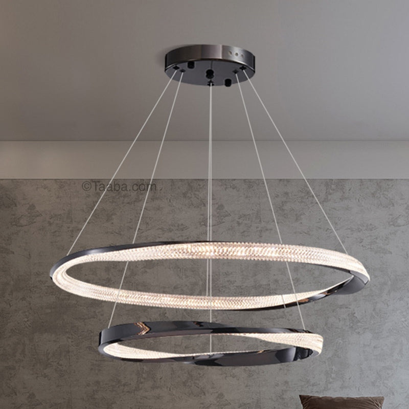 Cyber Light Luxury Chrome Plated Artistic Double Ring Pendant Light D0062