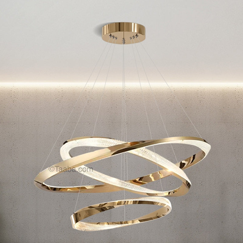 Cyber Light Luxury Chrome-plated Artistic Three Ring Chandelier D0063