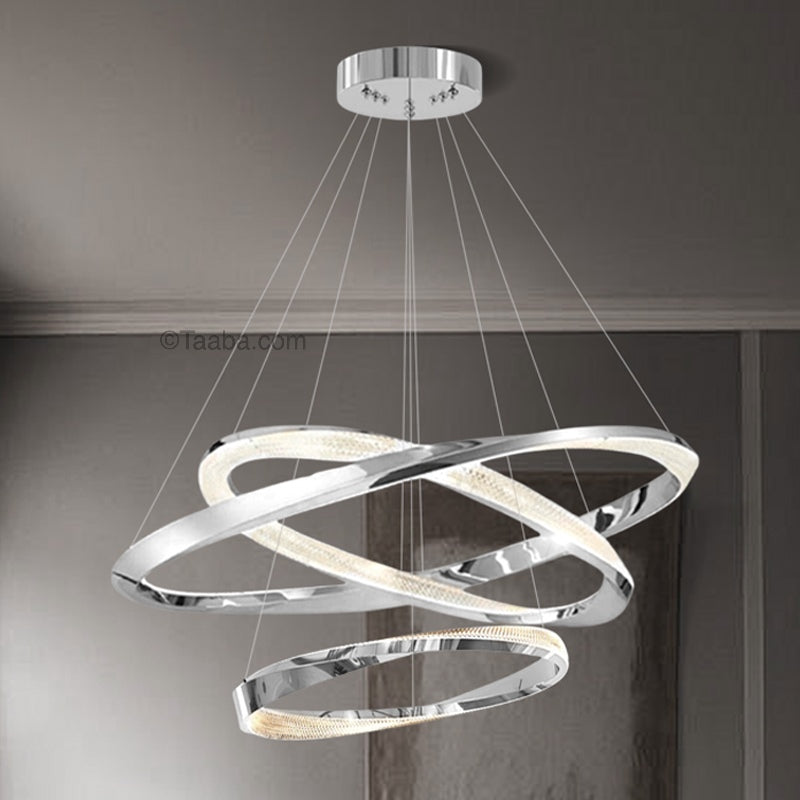 Cyber Light Luxury Chrome-plated Artistic Three Ring Chandelier D0063