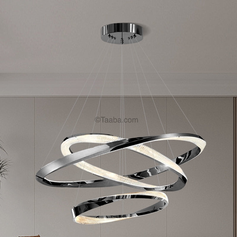 Cyber Light Luxury Chrome-plated Artistic Three Ring Chandelier D0063
