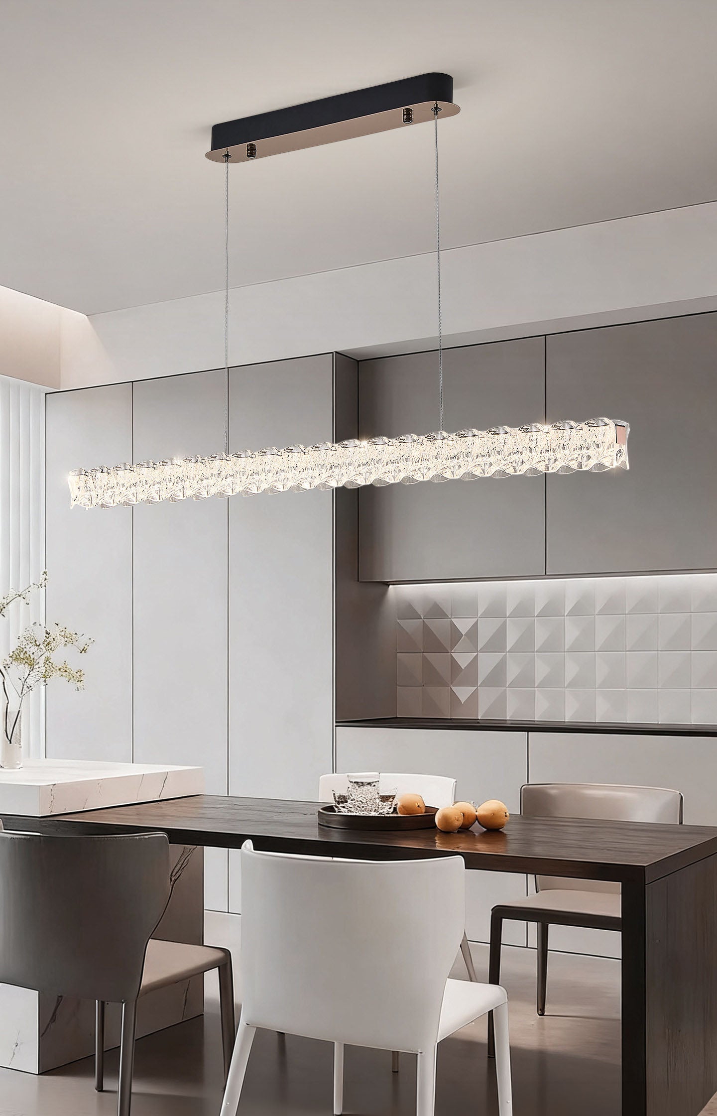 Pixel Long Strip Stainless Steel Textured Pendant Light D002C