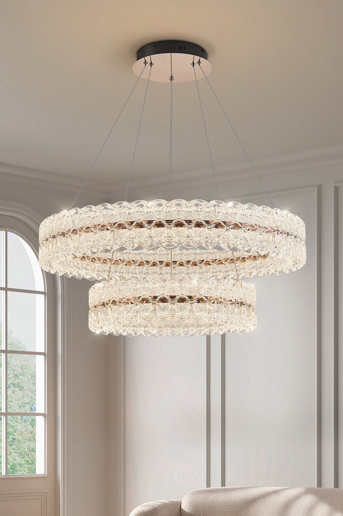 Axis Double Ring Aluminum Textured Pendant Light D0032