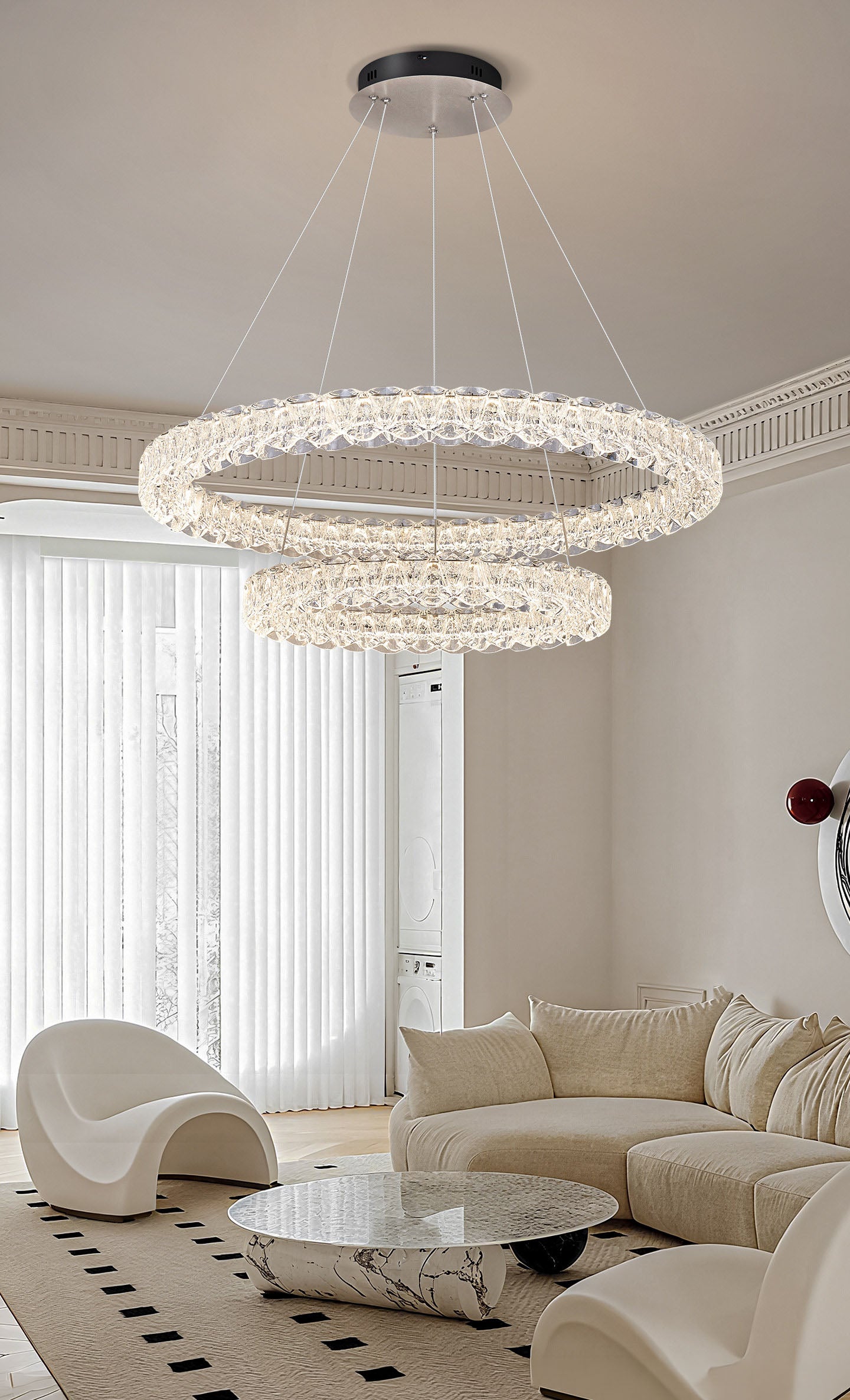 Pixel Double Ring Stainless Steel Textured Pendant Light D0022