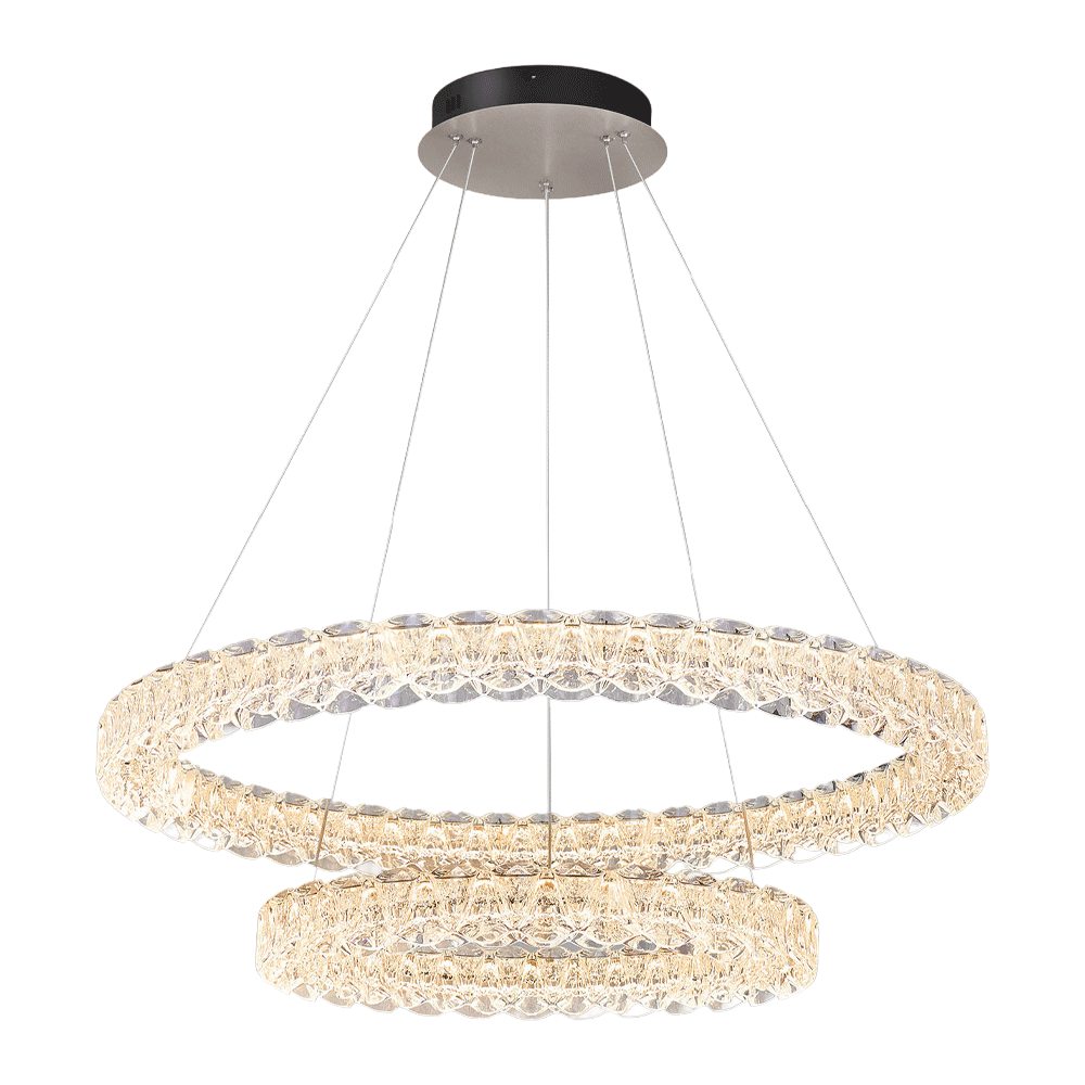 Pixel Double Ring Stainless Steel Textured Pendant Light D0022