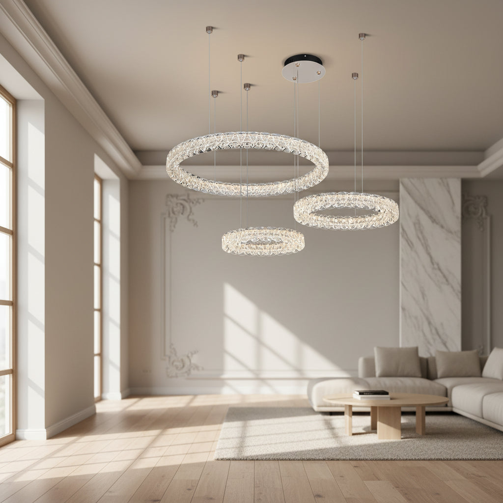 Pixel Three Ring Stainless Steel Textured Pendant Light D0023P