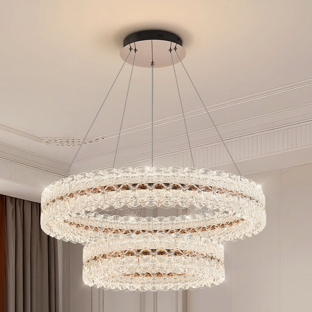 Axis Double Ring Aluminum Textured Pendant Light D0032