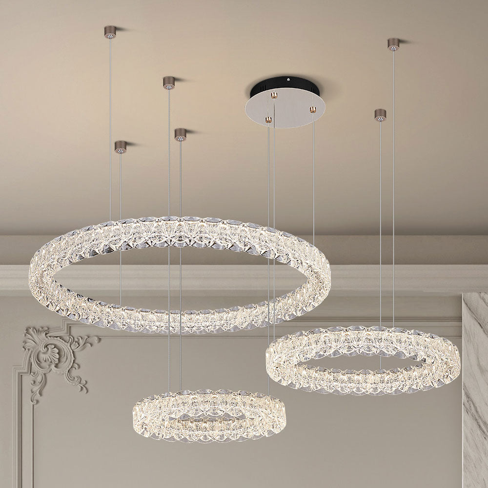 Pixel Three Ring Stainless Steel Textured Pendant Light D0023P