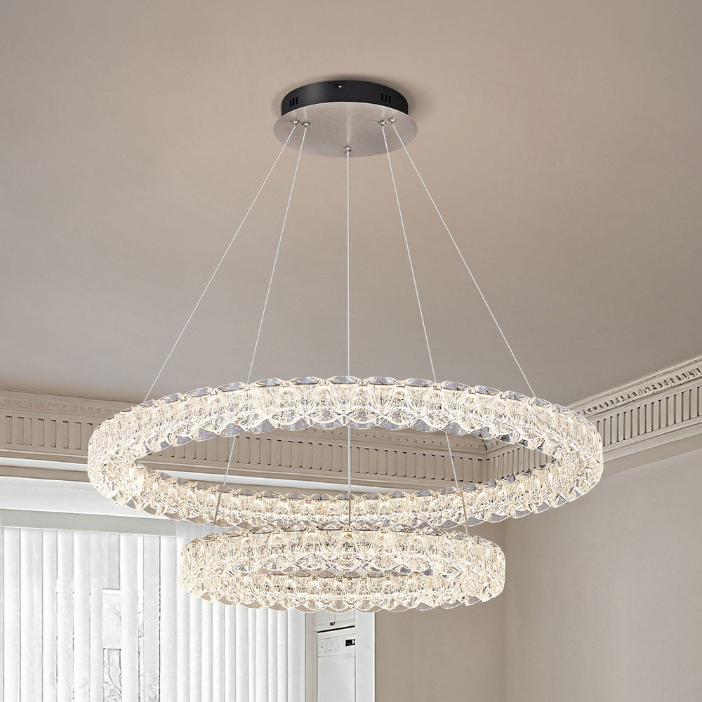 Pixel Double Ring Stainless Steel Textured Pendant Light D0022