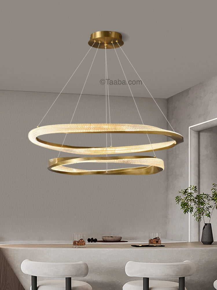 Cyber Light Luxury Chrome Plated Artistic Double Ring Pendant Light D0062