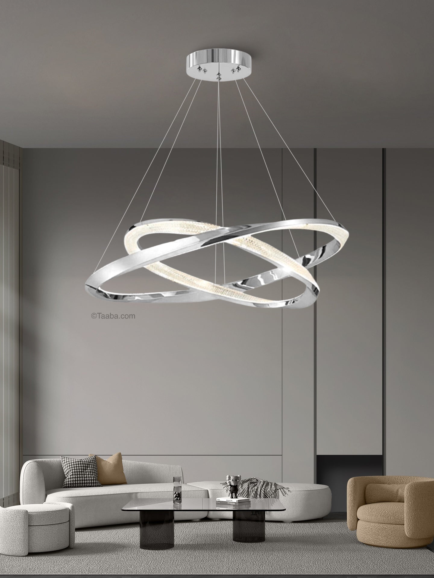 Cyber Light Luxury Chrome Plated Artistic Double Ring Pendant Light D0062