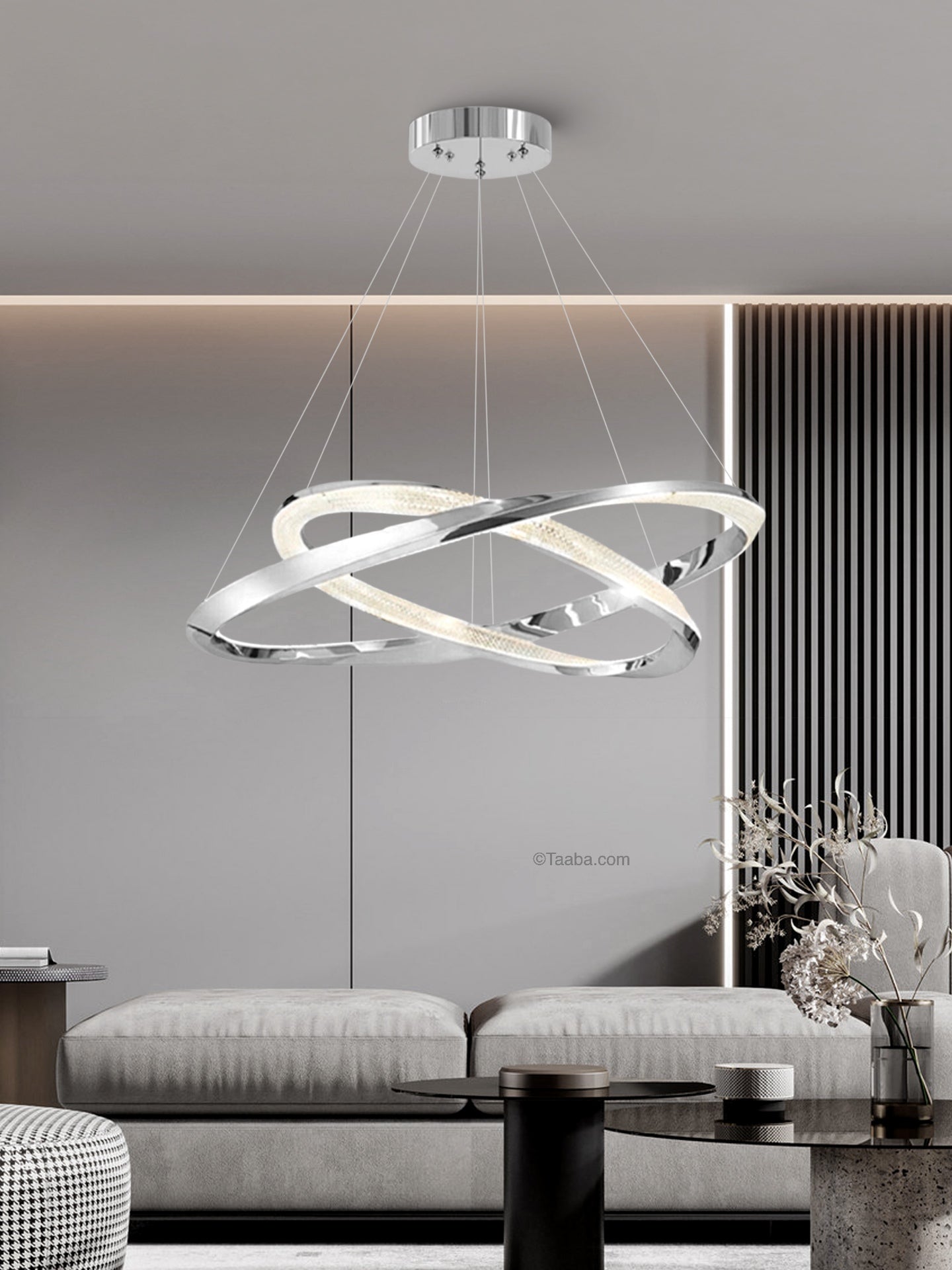 Cyber Light Luxury Chrome Plated Artistic Double Ring Pendant Light D0062