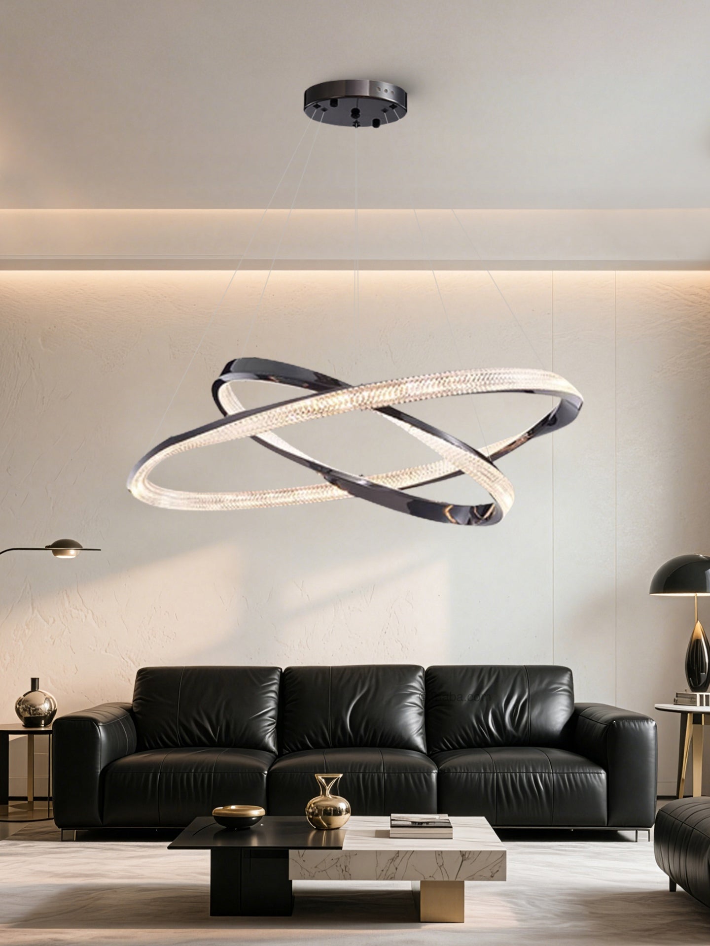 Cyber Light Luxury Chrome Plated Artistic Double Ring Pendant Light D0062