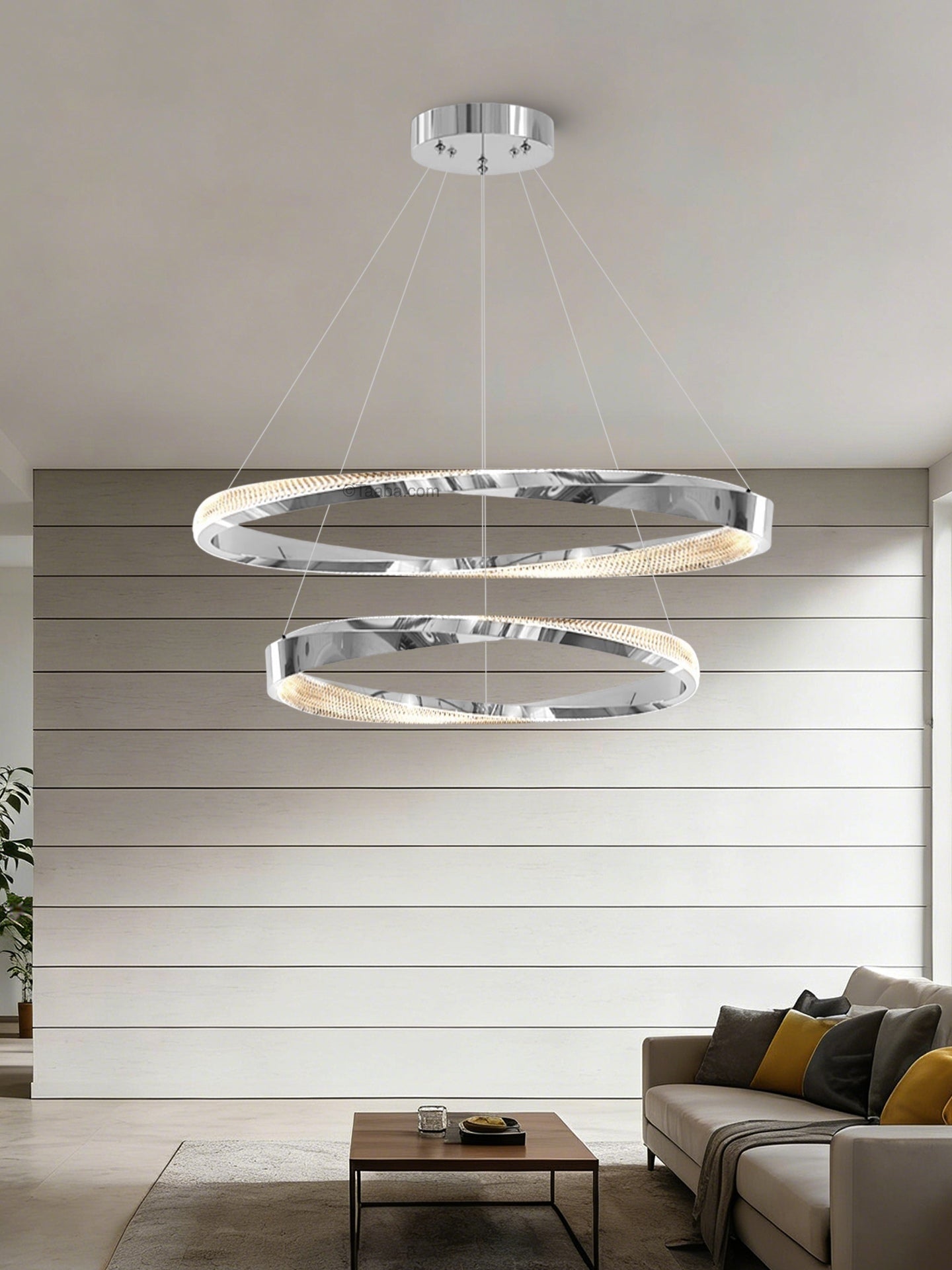 Cyber Light Luxury Chrome Plated Artistic Double Ring Pendant Light D0062