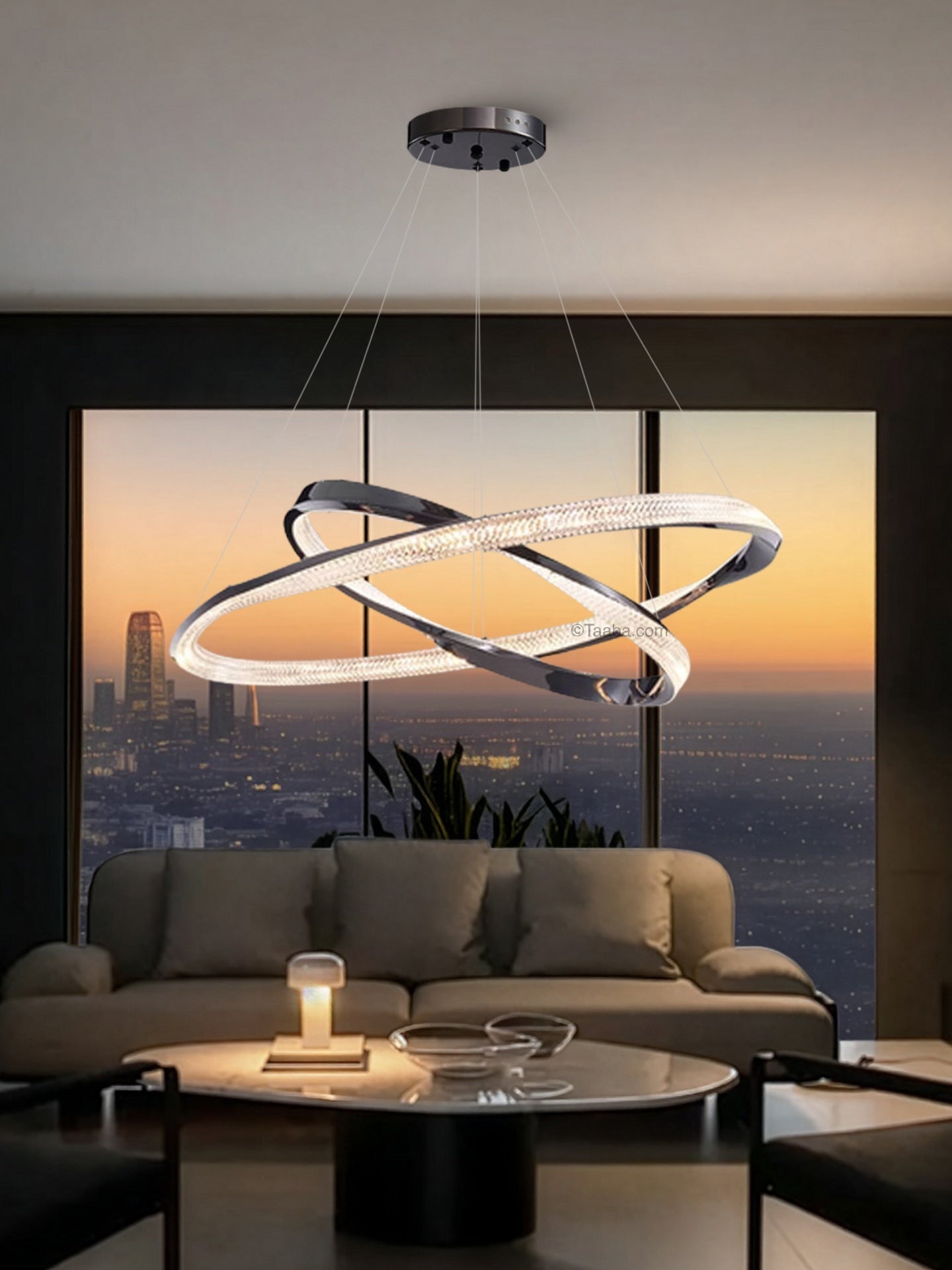 Cyber Light Luxury Chrome Plated Artistic Double Ring Pendant Light D0062