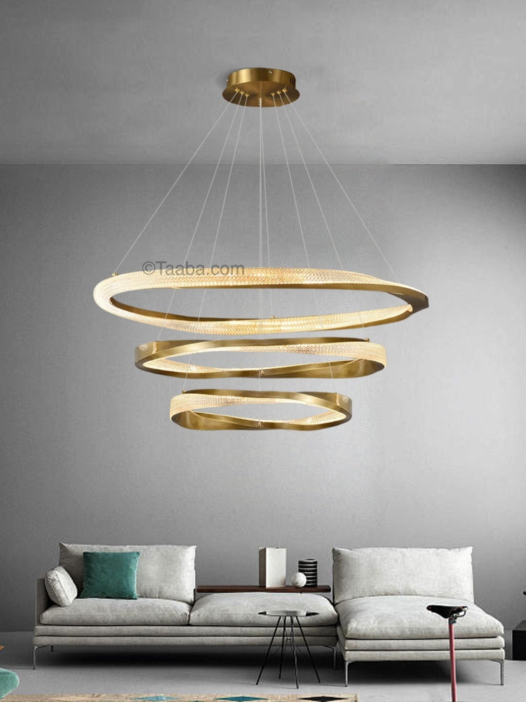 Cyber Light Luxury Chrome-plated Artistic Three Ring Chandelier D0063