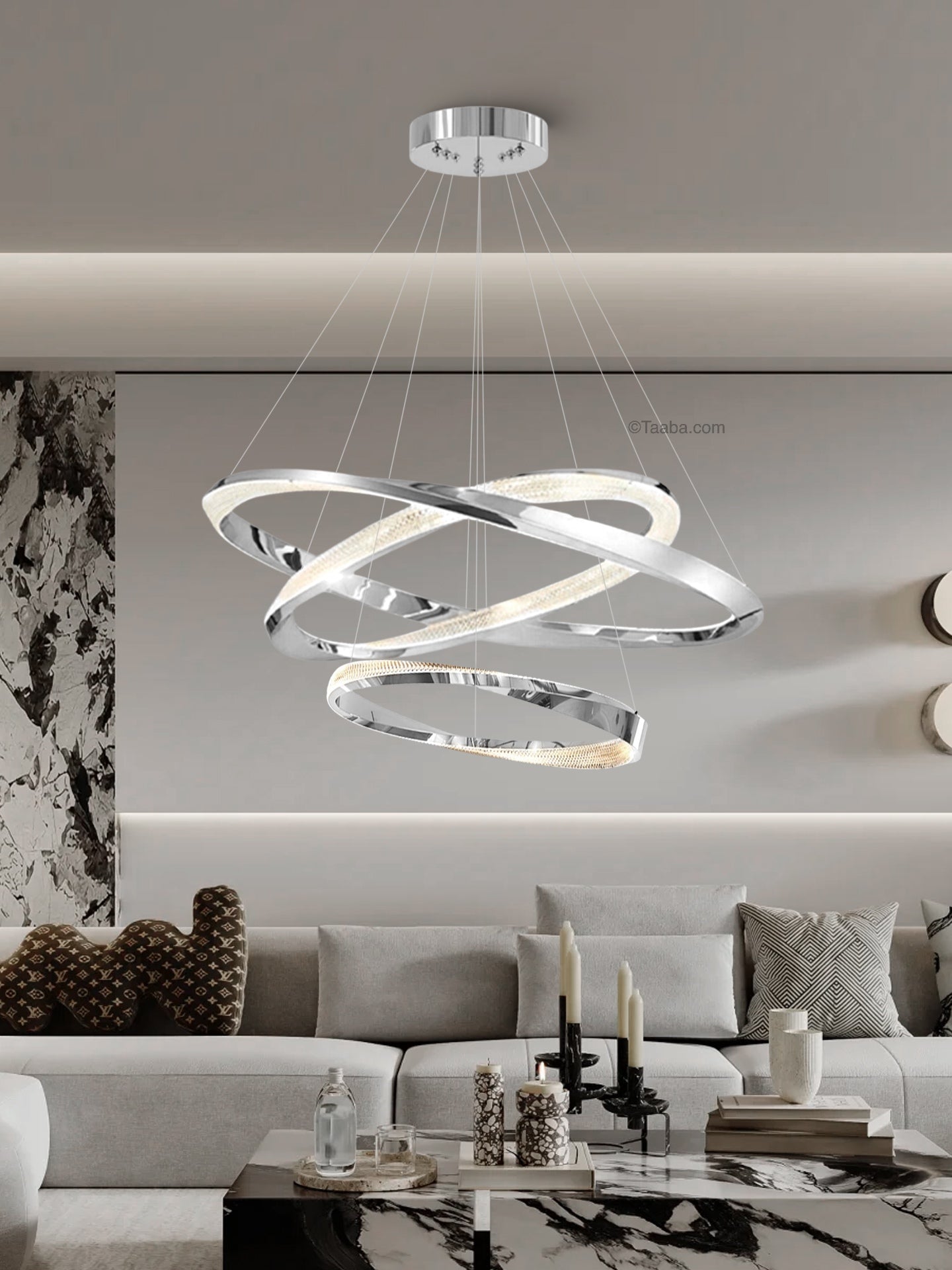 Cyber Light Luxury Chrome-plated Artistic Three Ring Chandelier D0063