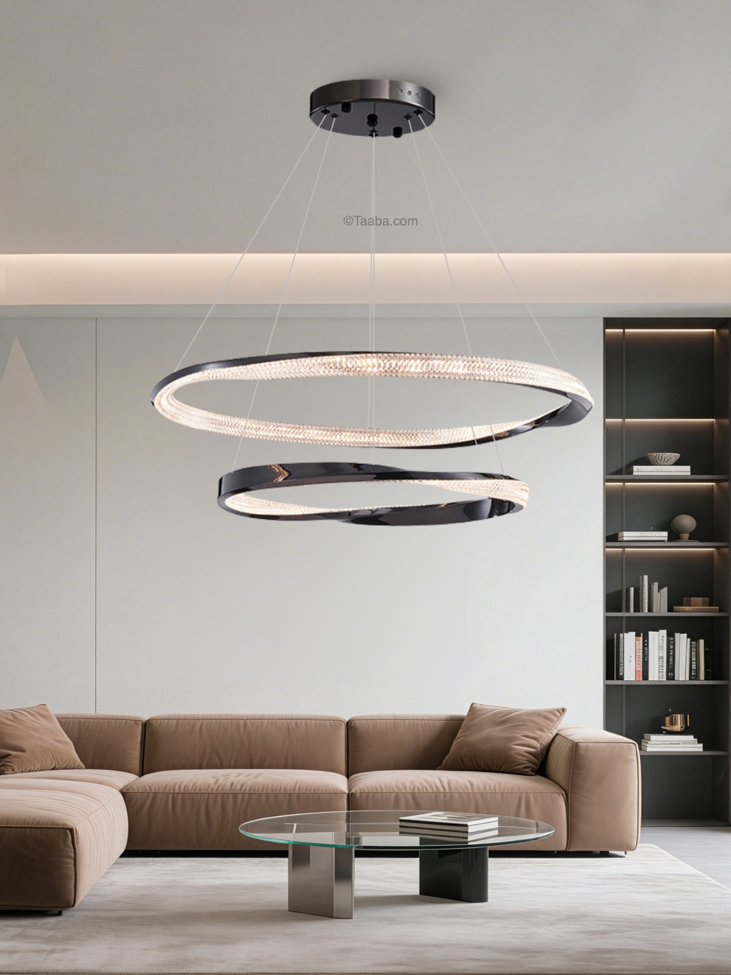 Cyber Light Luxury Chrome Plated Artistic Double Ring Pendant Light D0062