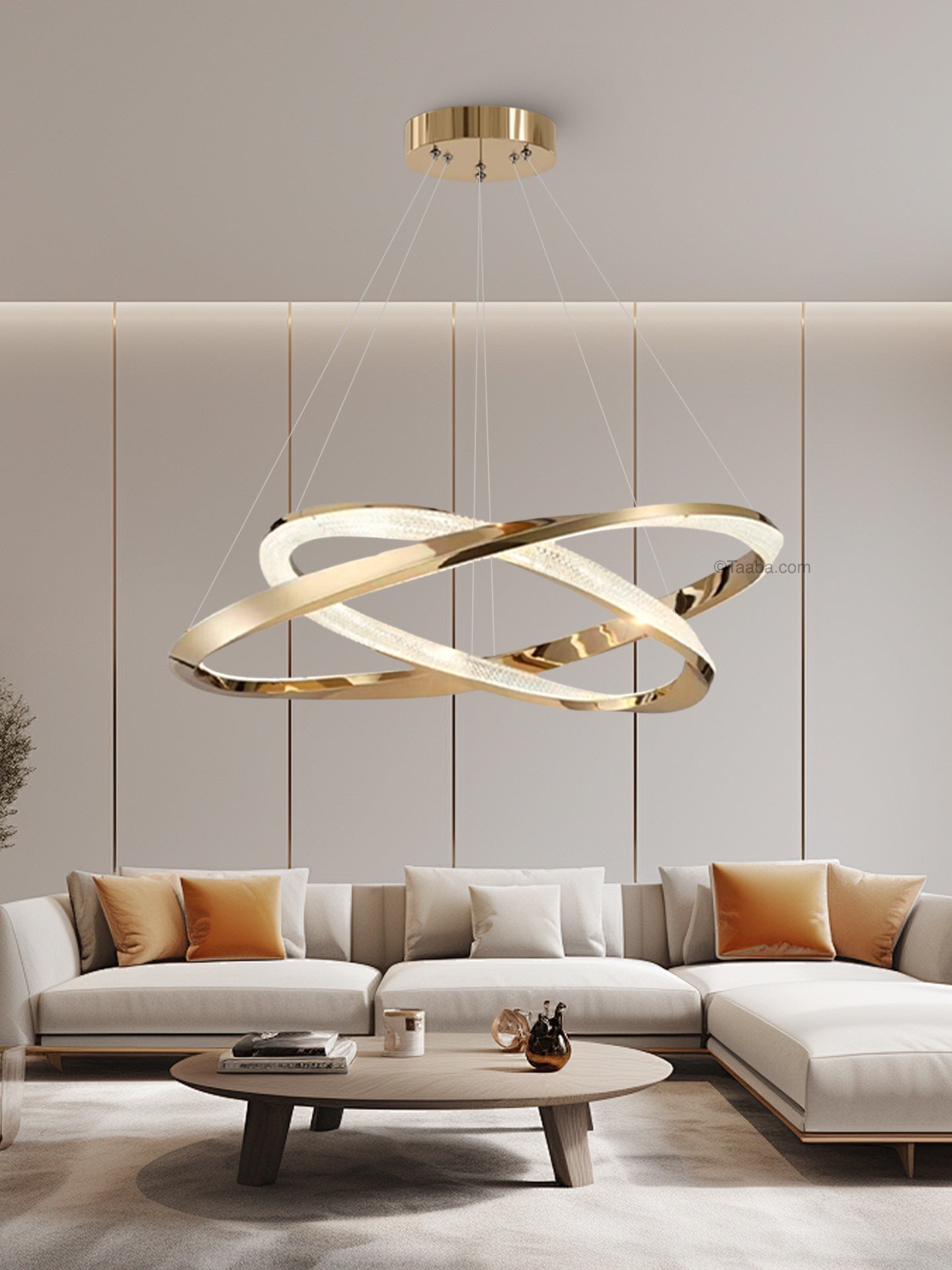 Cyber Light Luxury Chrome Plated Artistic Double Ring Pendant Light D0062