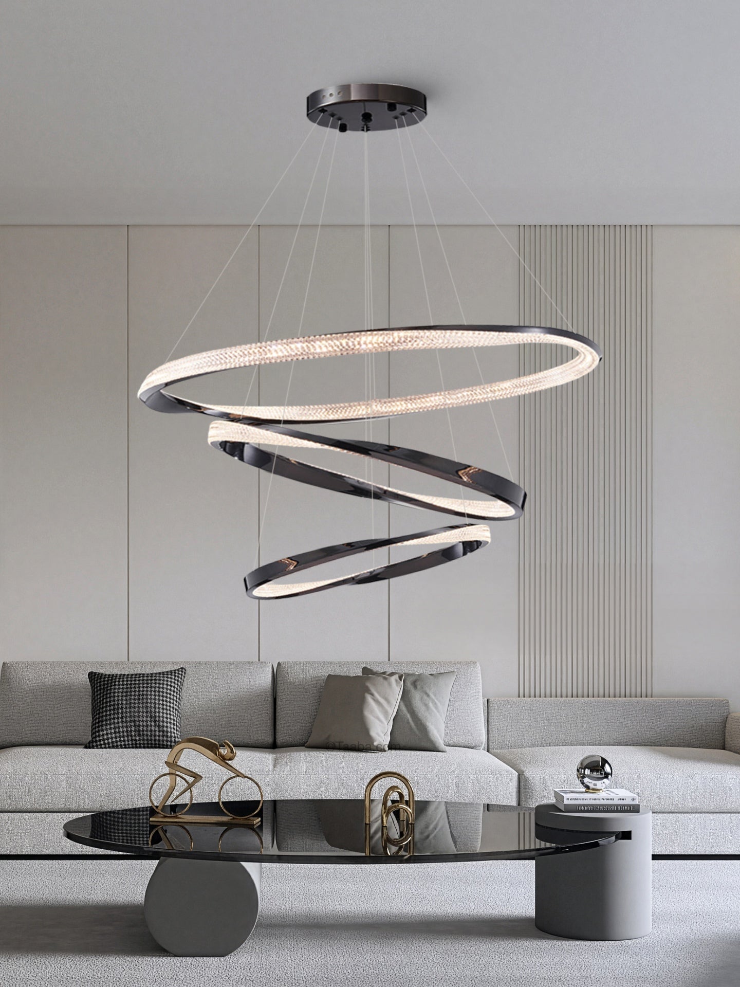 Cyber Light Luxury Chrome-plated Artistic Three Ring Chandelier D0063
