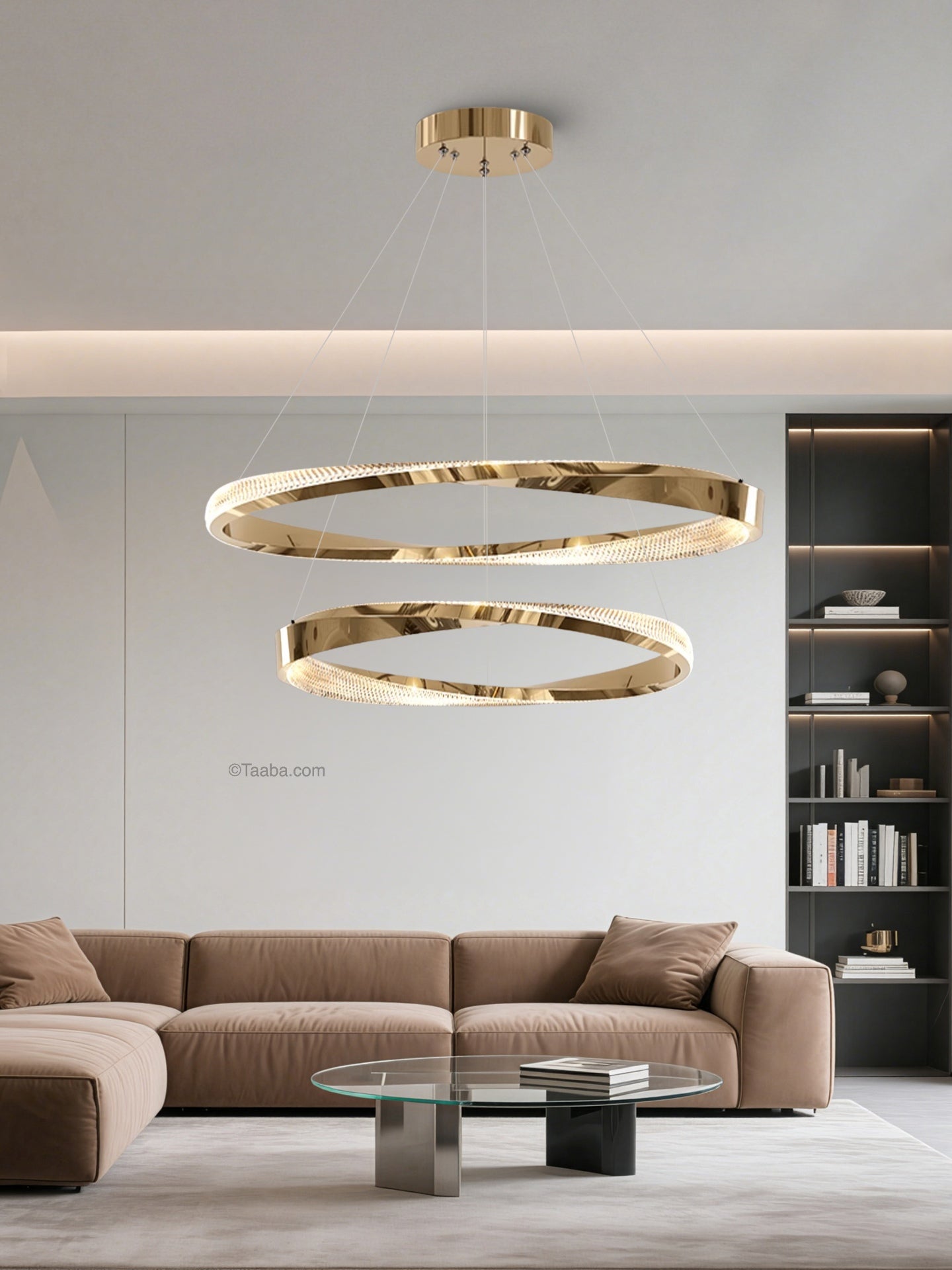 Cyber Light Luxury Chrome Plated Artistic Double Ring Pendant Light D0062