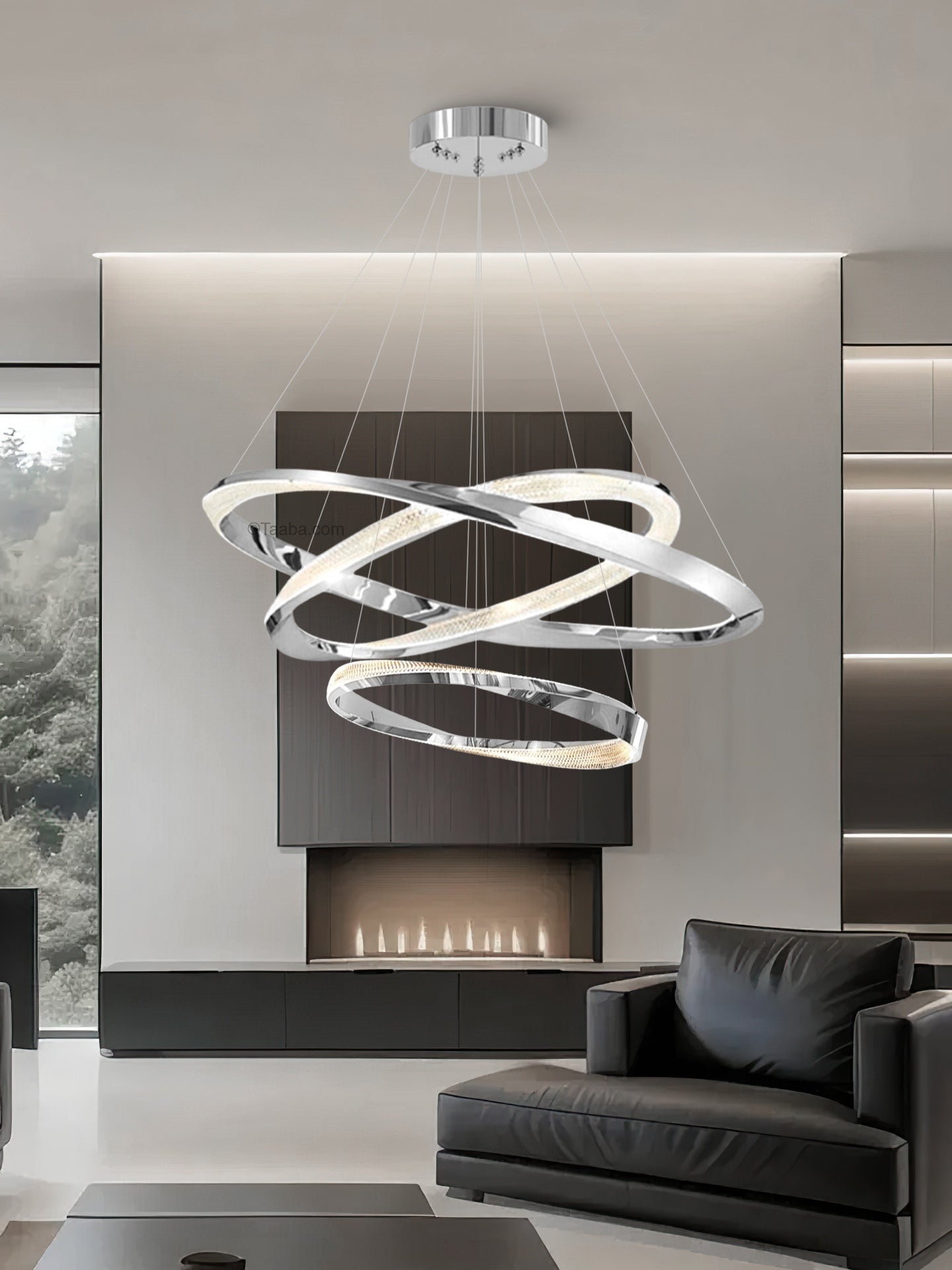 Cyber Light Luxury Chrome-plated Artistic Three Ring Chandelier D0063