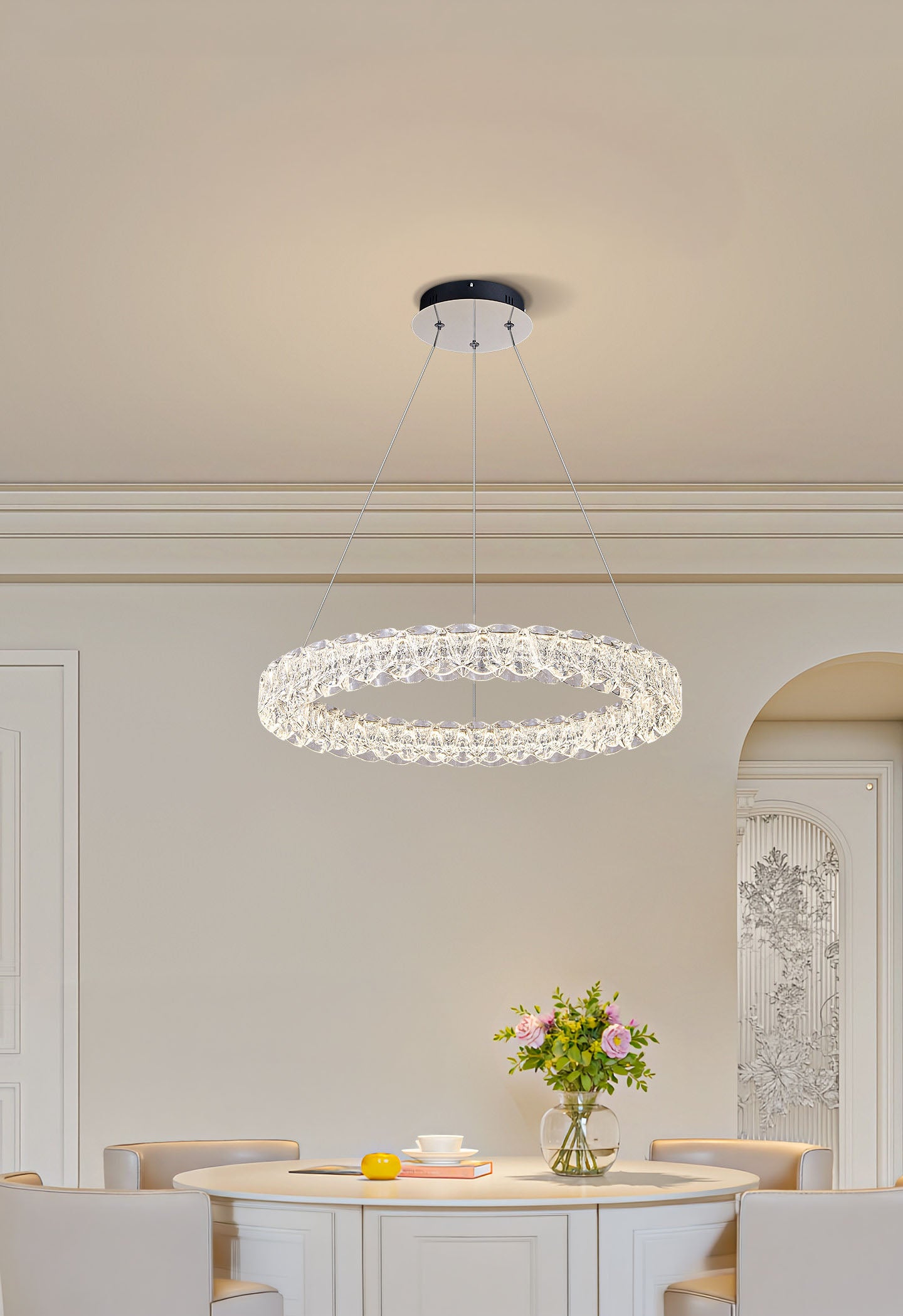 Pixel Single Ring Stainless Steel Textured Pendant Light D0021