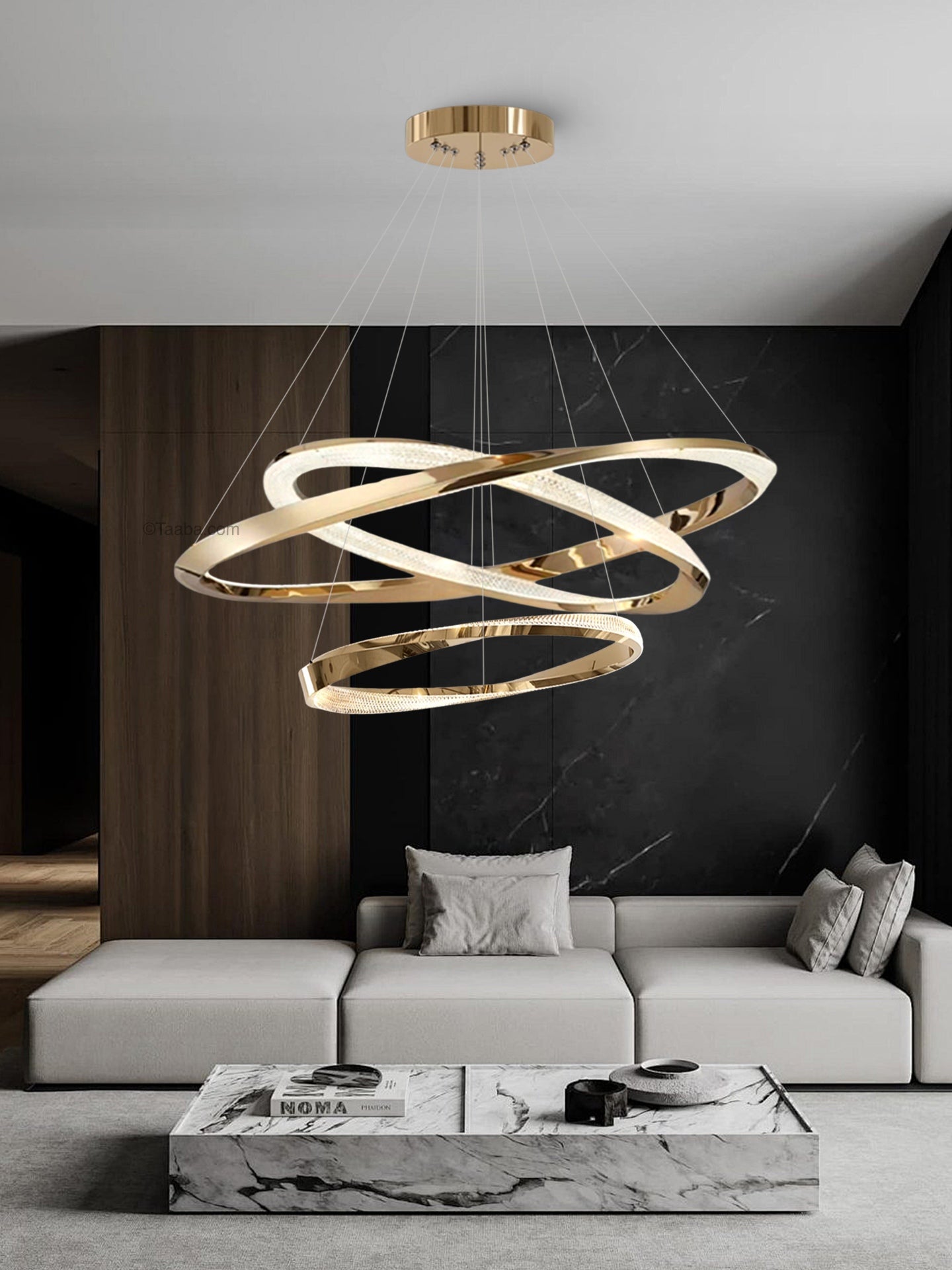 Cyber Light Luxury Chrome-plated Artistic Three Ring Chandelier D0063
