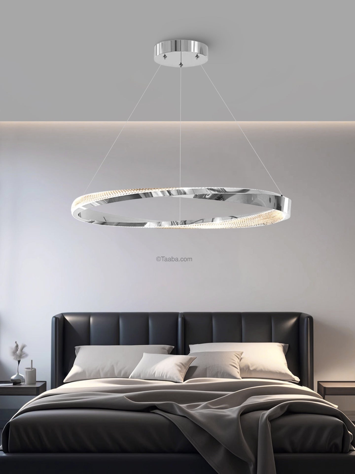 Cyber Light Luxury Chrome-Plated Art Single-Ring Pendant Light D0061