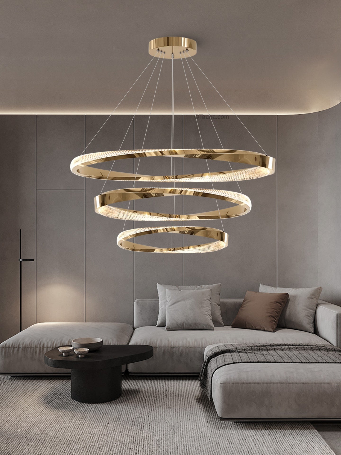Cyber Light Luxury Chrome-plated Artistic Three Ring Chandelier D0063