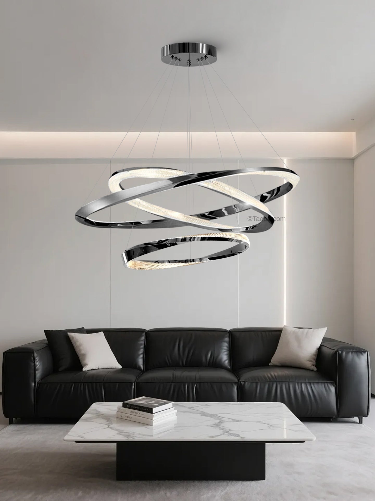 Cyber Light Luxury Chrome-plated Artistic Three Ring Chandelier D0063