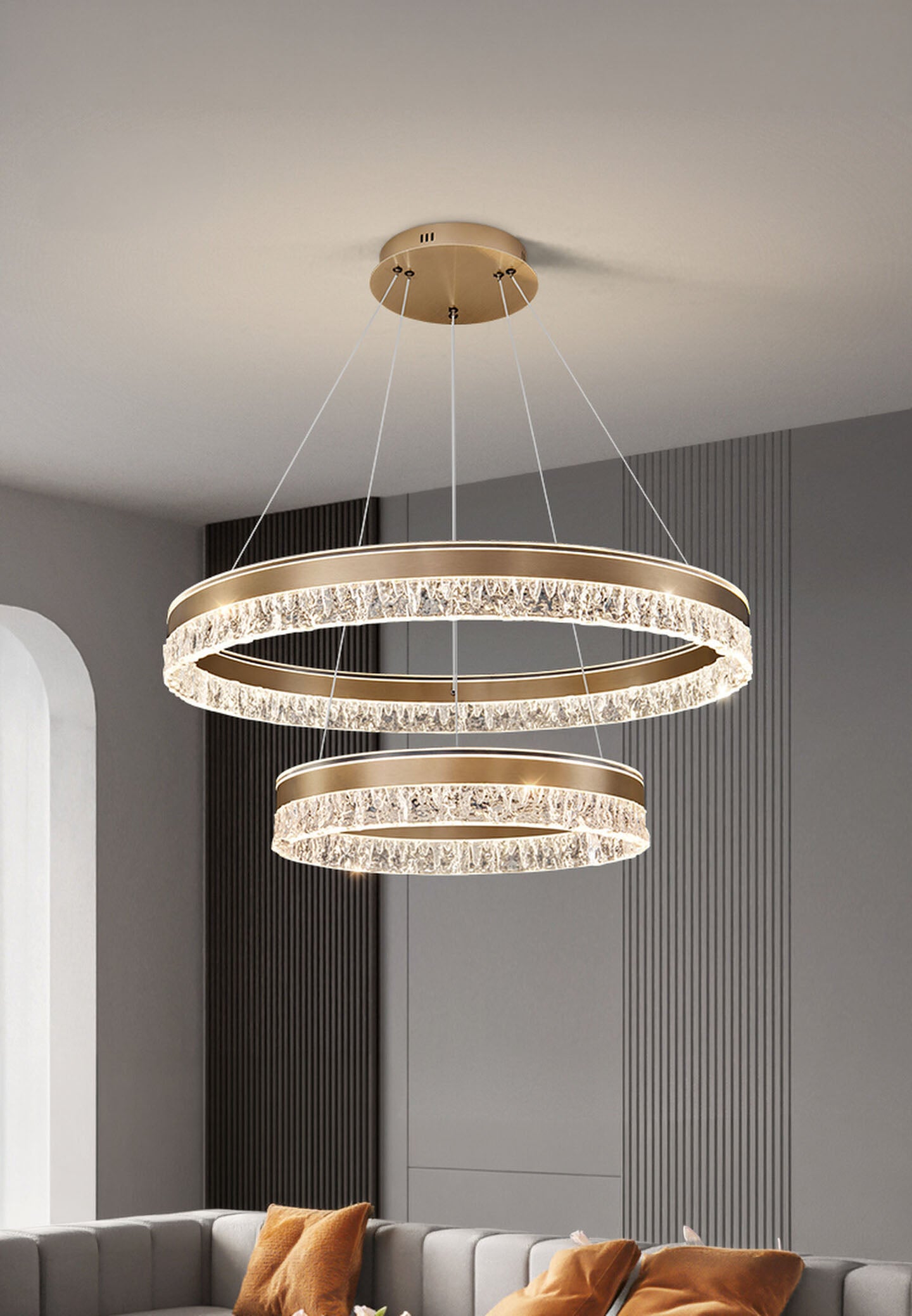 Neo Double Ring Aluminum Frosted Chandelier D0042