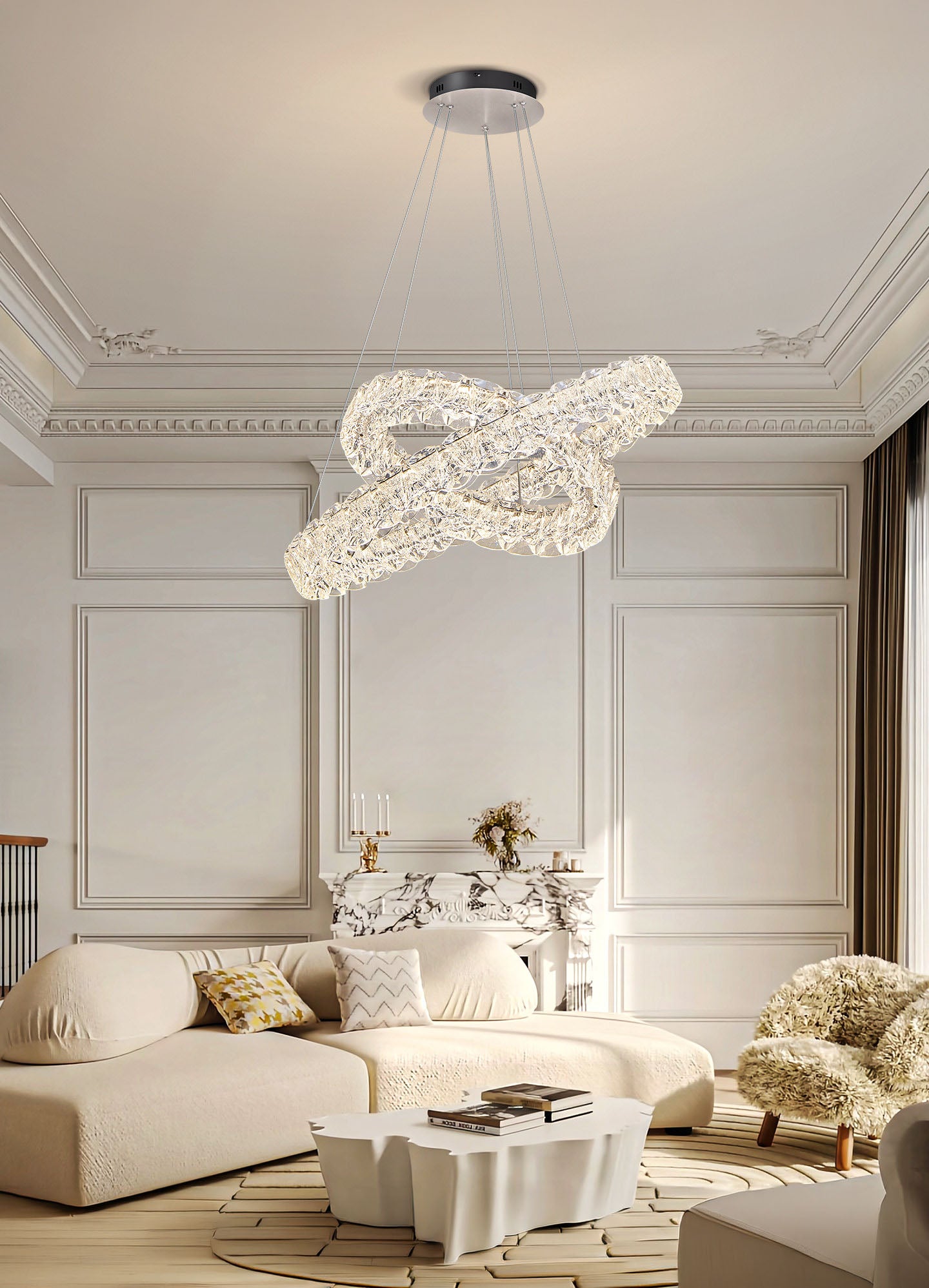 Pixel Double Ring Stainless Steel Textured Pendant Light D0022