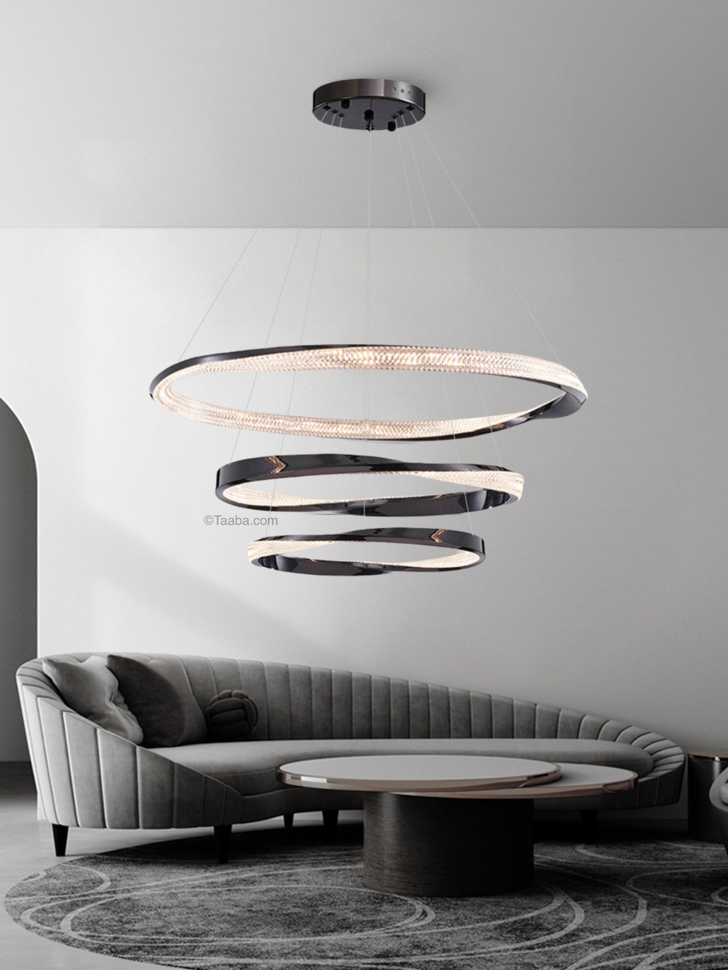 Cyber Light Luxury Chrome-plated Artistic Three Ring Chandelier D0063