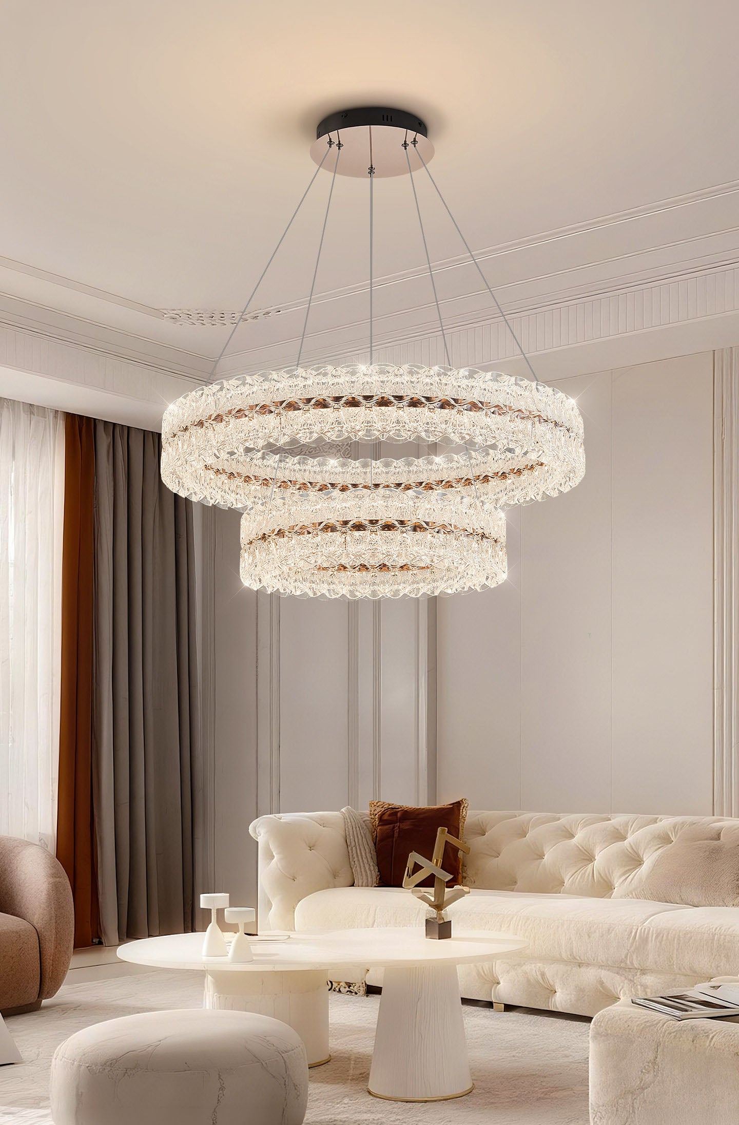 Axis Double Ring Aluminum Textured Pendant Light D0032