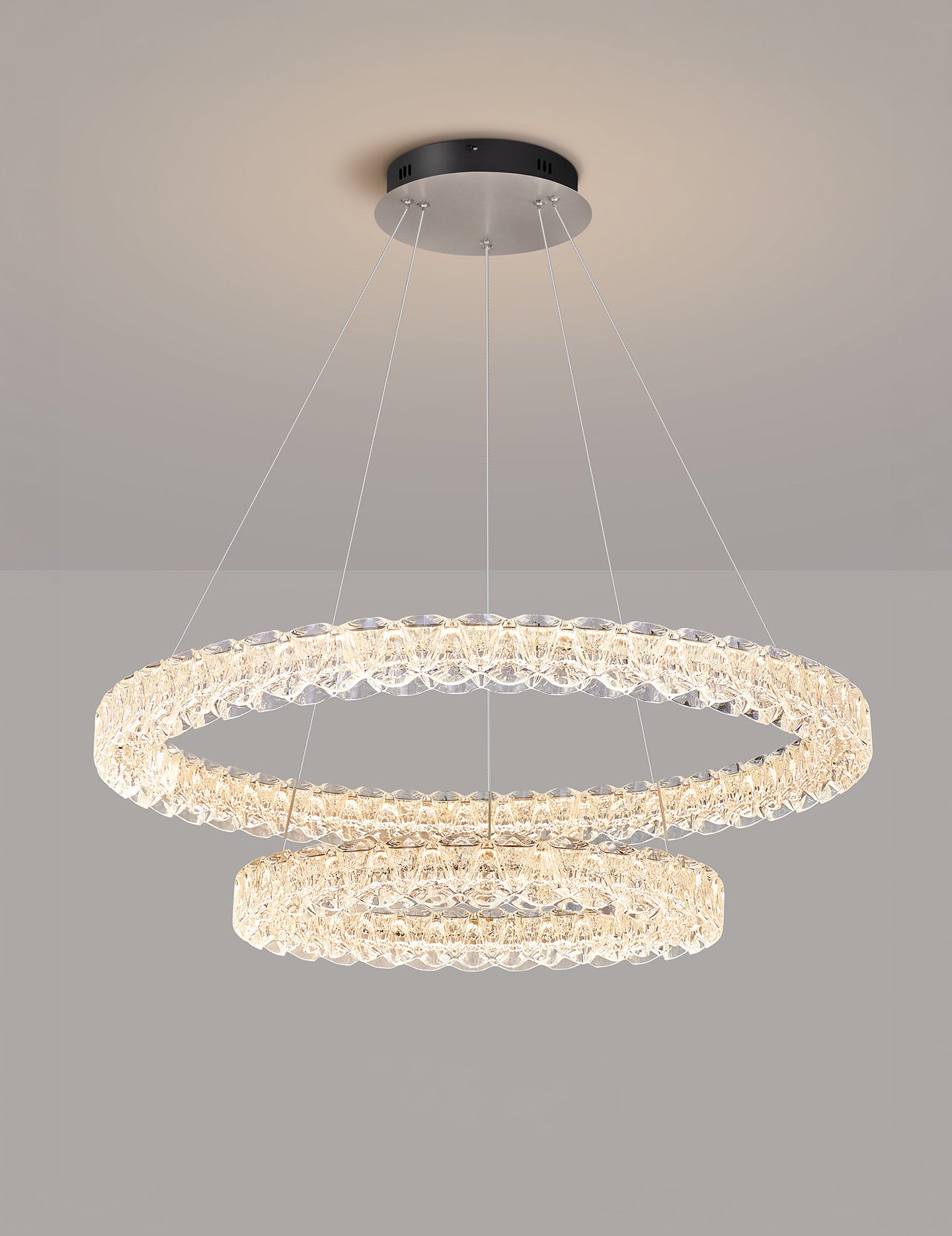 Pixel Double Ring Stainless Steel Textured Pendant Light D0022