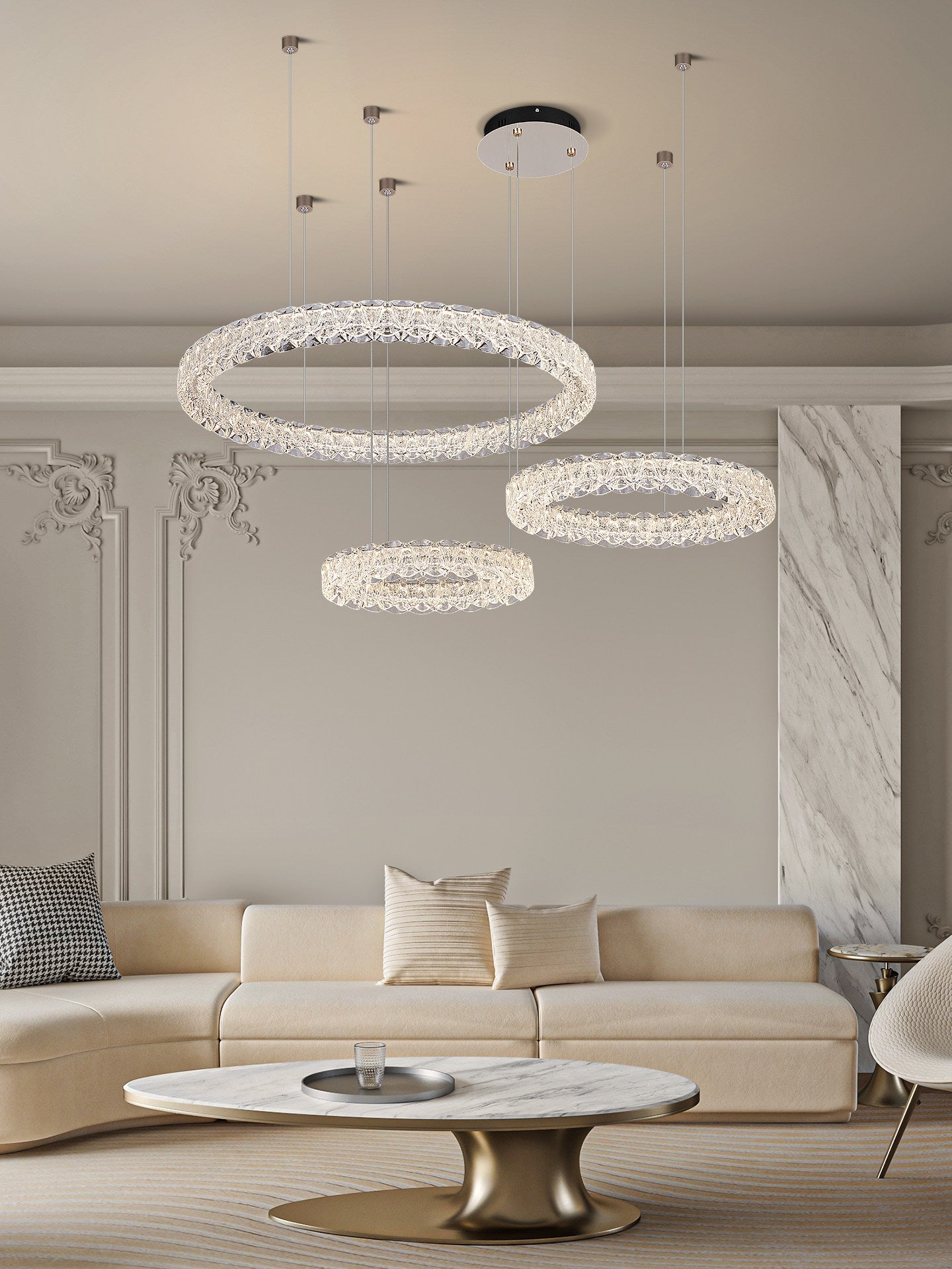 Pixel Three Ring Stainless Steel Textured Pendant Light D0023P