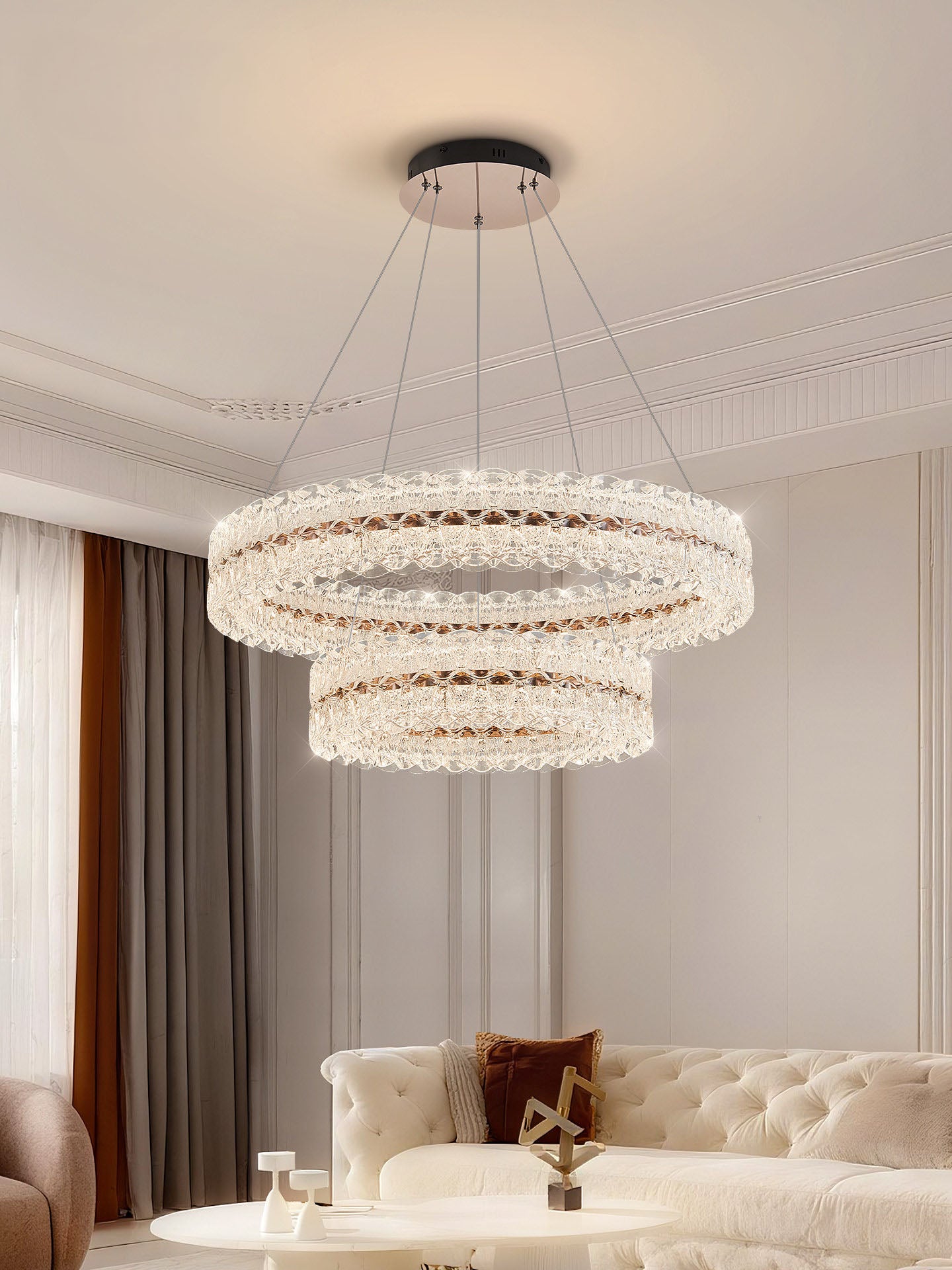 Axis Double Ring Aluminum Textured Pendant Light D0032