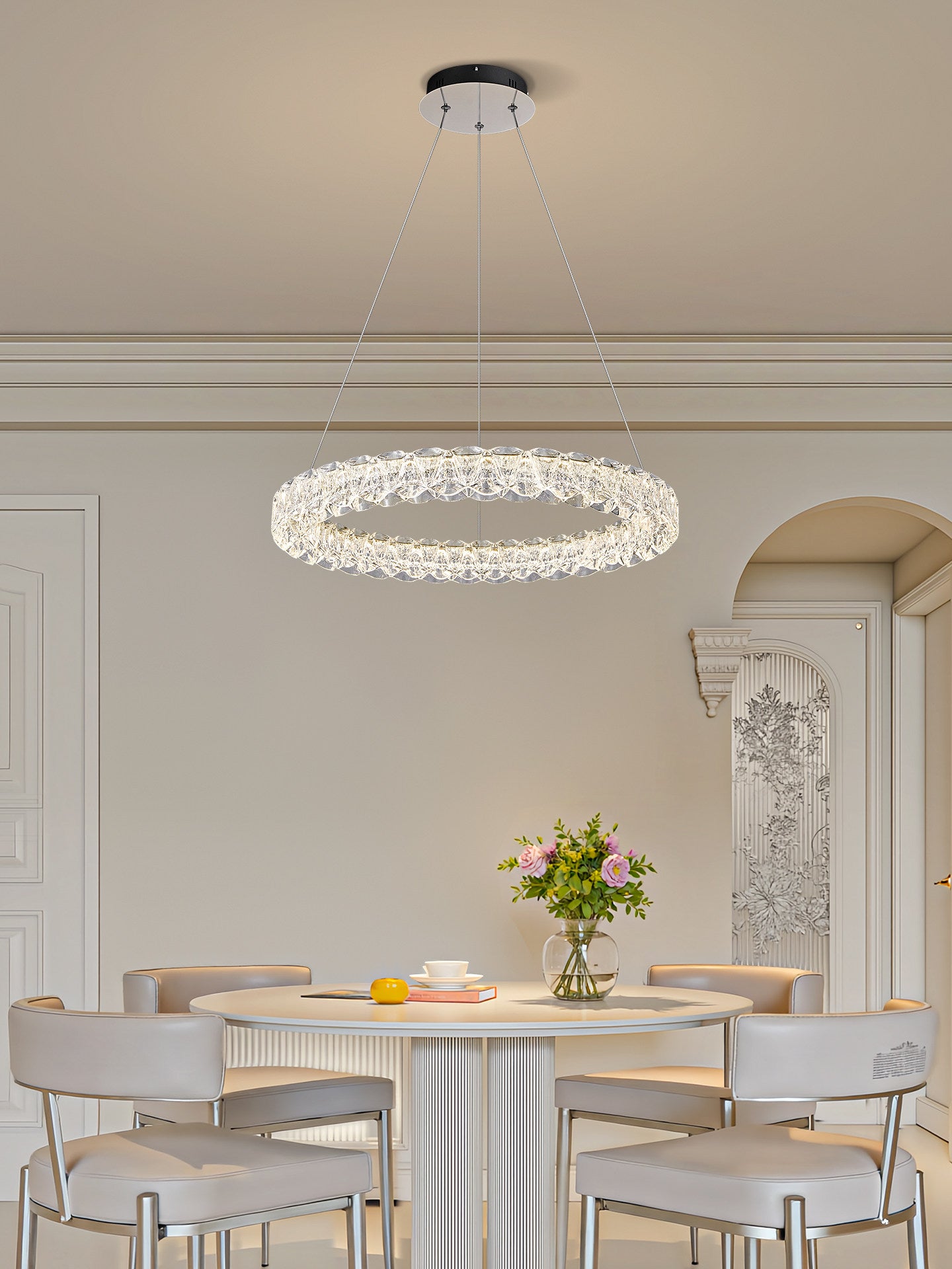 Pixel Single Ring Stainless Steel Textured Pendant Light D0021