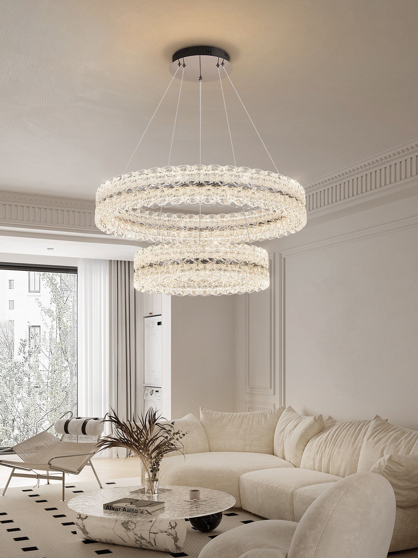 Axis Double Ring Aluminum Textured Pendant Light D0032