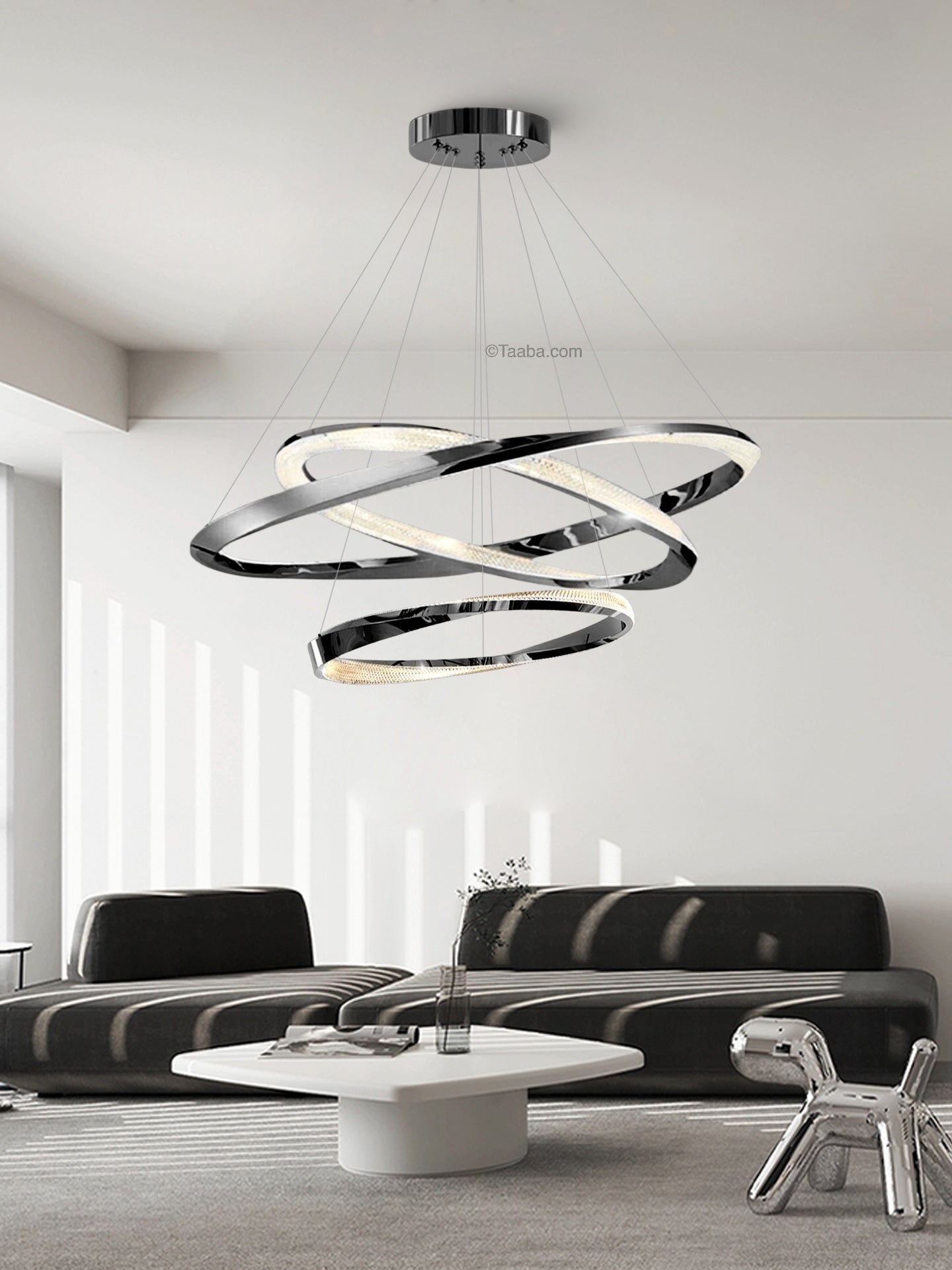 Cyber Light Luxury Chrome-plated Artistic Three Ring Chandelier D0063